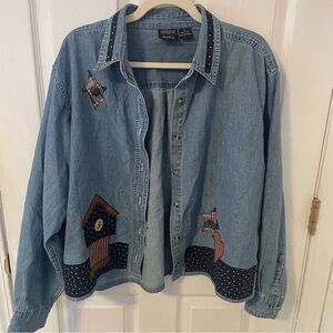 vintage cottage-core country cotton denim button up size xl Outrageous sports